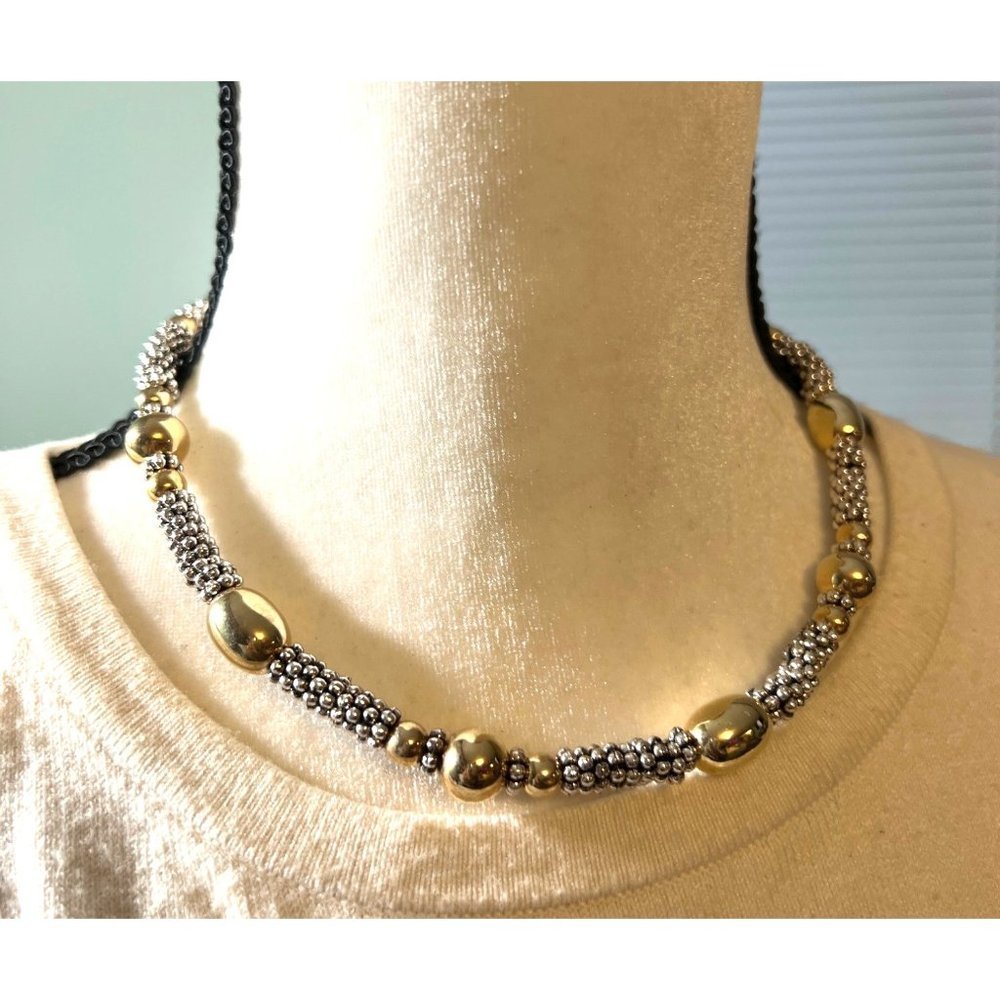 Vintage Napier Silver and Gold Necklace -- 16" - Picture 3 of 7